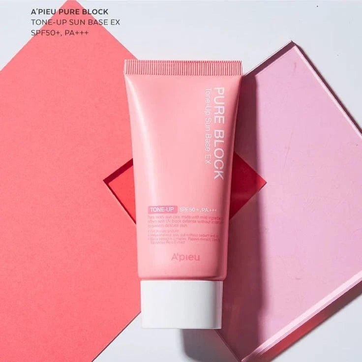 A'pieu Pure Block Tone-Up Sunscreen Base SPF50+ PA+++ 50ml - Brightening Makeup Base & Reef-Safe Sunscreen