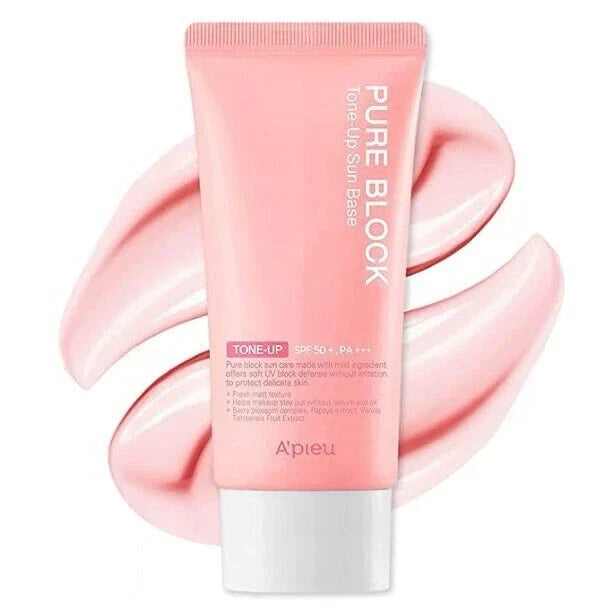 A'pieu Pure Block Tone-Up Sunscreen Base SPF50+ PA+++ 50ml - Brightening Makeup Base & Reef-Safe Sunscreen