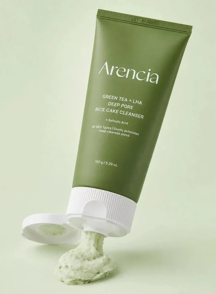 Arencia Green Tea + LHA Deep Pore Rice Cake Cleanser - Exfoliating Face Wash