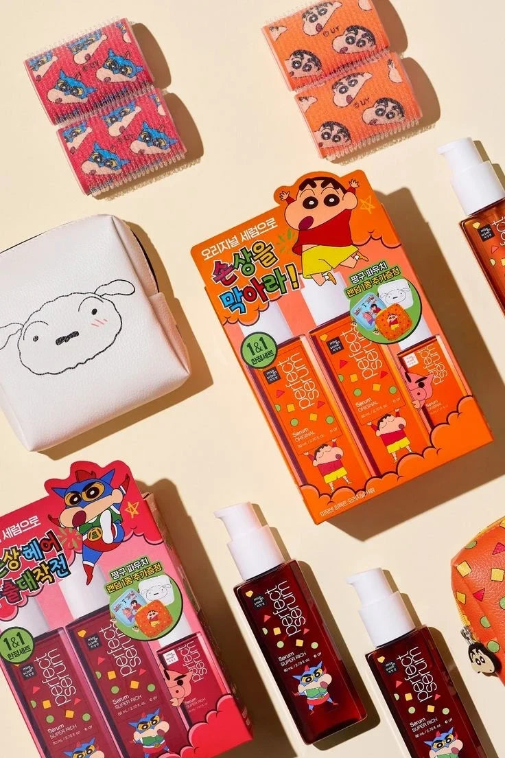 Mise En Scene Perfect Serum Set (Crayon Shin-Chan Edition) - Best Repair Serum Duo for Damaged & Frizzy Hair
