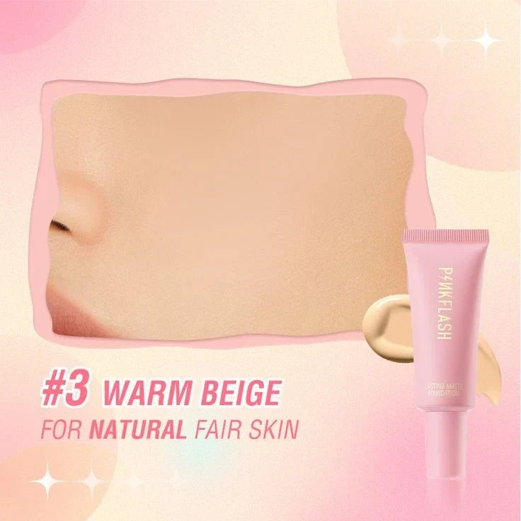 PinkFlash Lasting Matte Foundation (Shade: 4 Medium Peach) - Full Coverage & Oil-Control