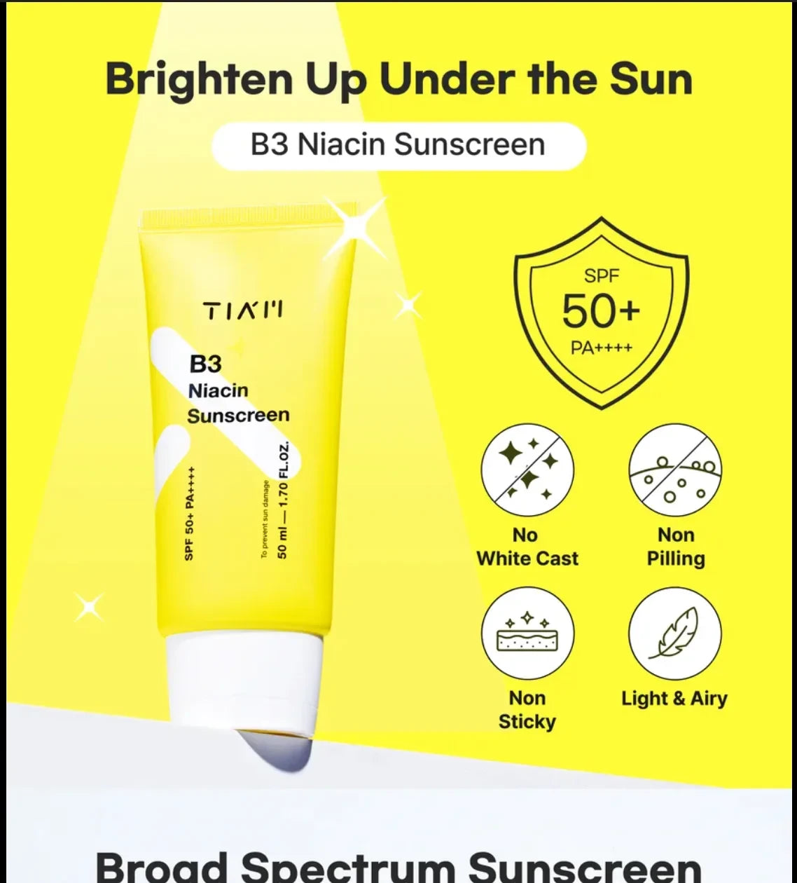 TIAM Daily Sun Care Cream B3 Niacin Sunscreen - Brightening & UV Protection