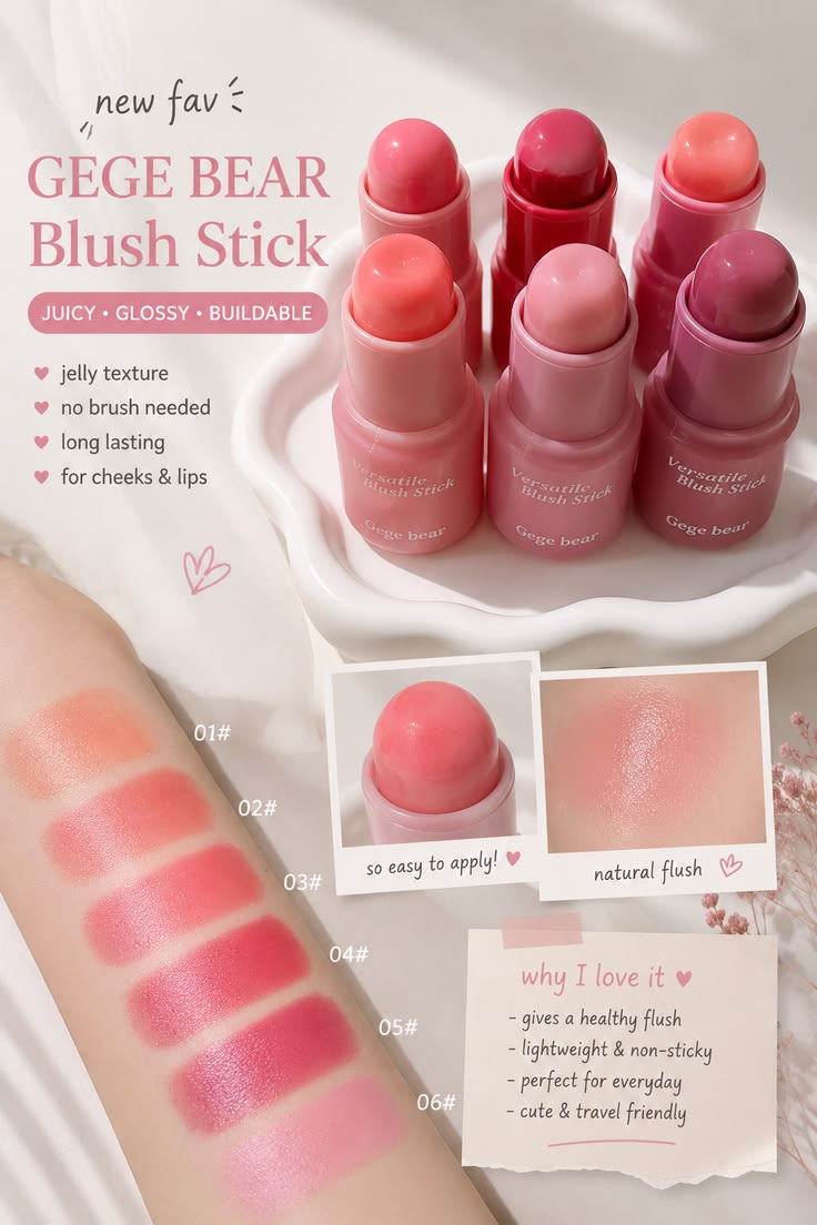 Beauty Glazed Soft Glow Radiance Cream Blush Stick (101 Sky Pink) - Long-Lasting Blendable Matte & Dewy Makeup Balm