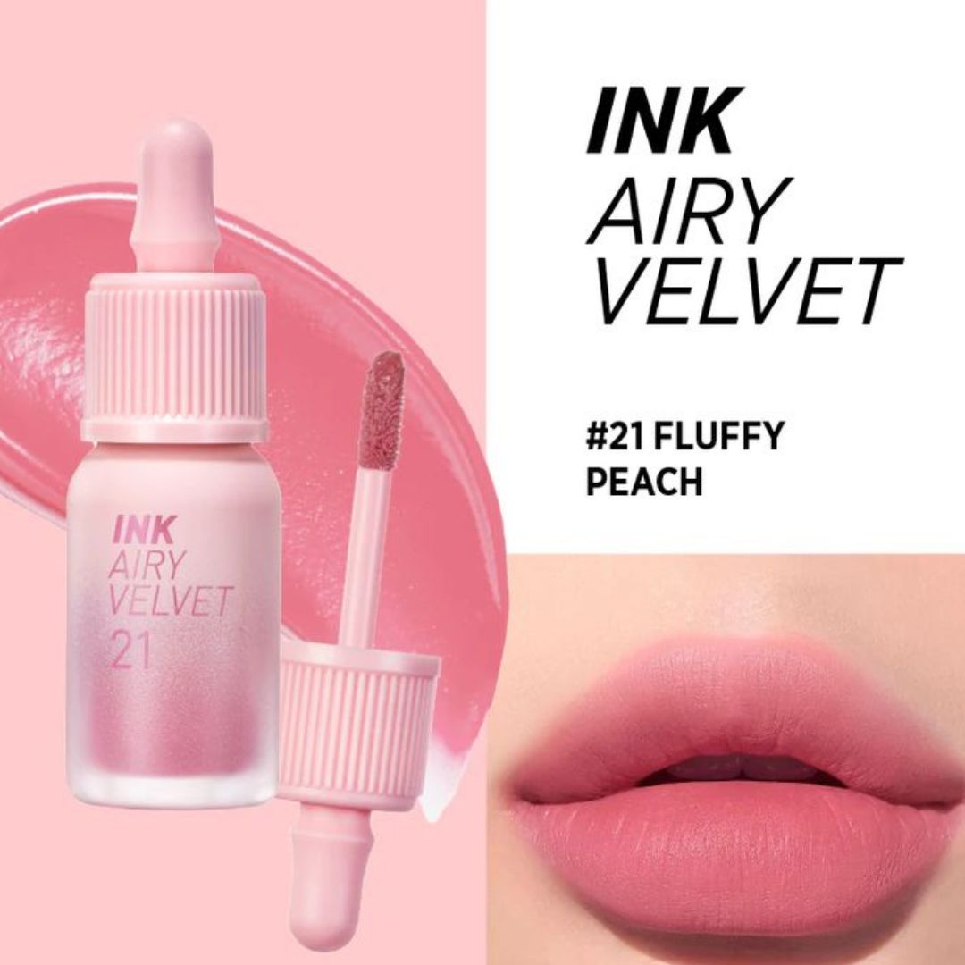 Peripera Ink Airy Velvet AD Tint (21 Fluffy Peach) 4g - Weightless, Matte Lip Stain & Velvet Liquid Lipstick
