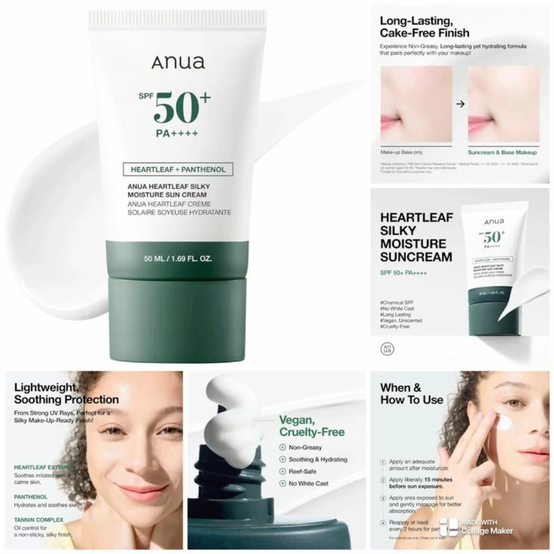 Anua Heartleaf Silky Moisture Sun Cream (Mini - 10ml) - Lightweight, Calming & Hydrating Travel-Size Sunscreen
