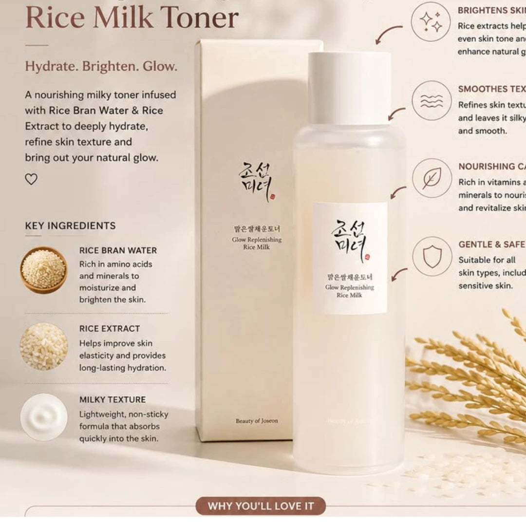 Beauty of Joseon Glow Replenishing Rice Milk 150ml - Deeply Hydrating, Nourishing & Skin Barrier Repairing Rice Toner
