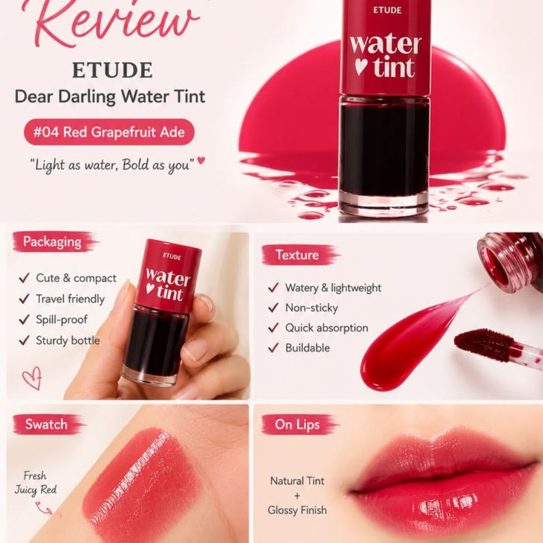 Etude House Dear Darling Water Tint (03 Red Grapefruit) 9.5g - High-Pigment Hydrating Liquid Lip & Cheek Tint