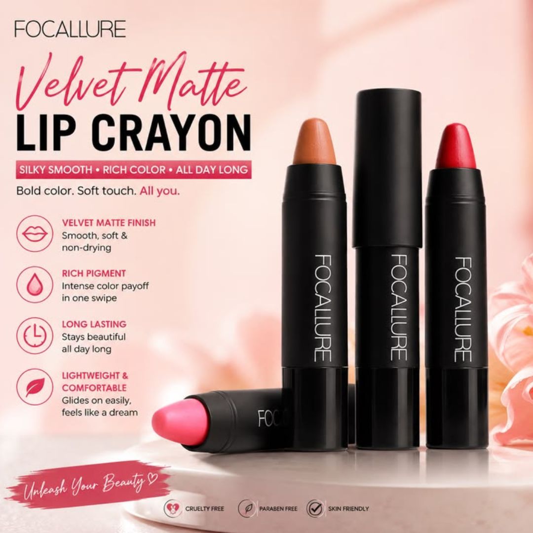 Focallure Matte Lip Crayon (VMD Auburn) - Long-Lasting Waterproof Smooth Velvet Matte Lipstick Crayon