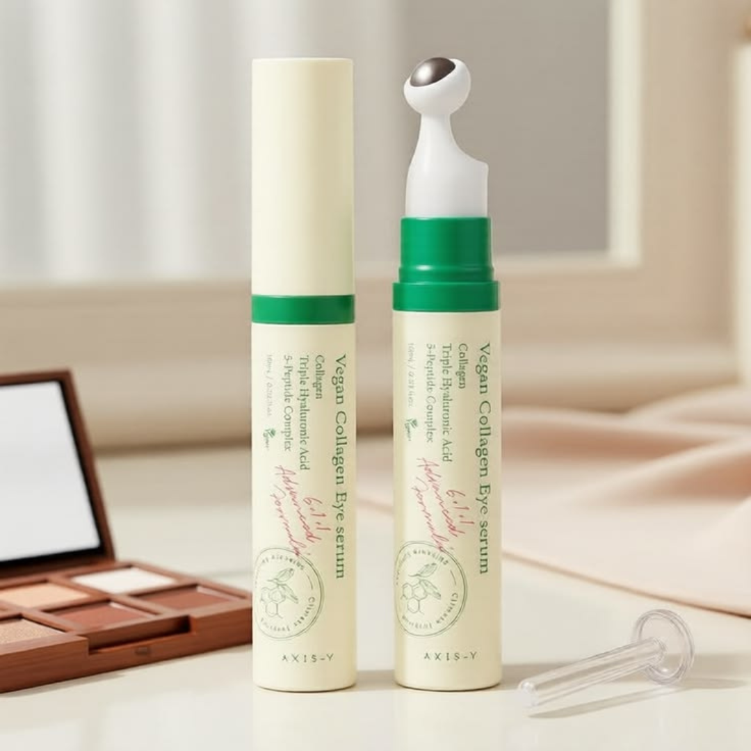 AXIS-Y Vegan Collagen Eye Serum 10ml - Anti-Wrinkle, Brightening & De-Puffing Eye Cream with Cool Touch Applicator