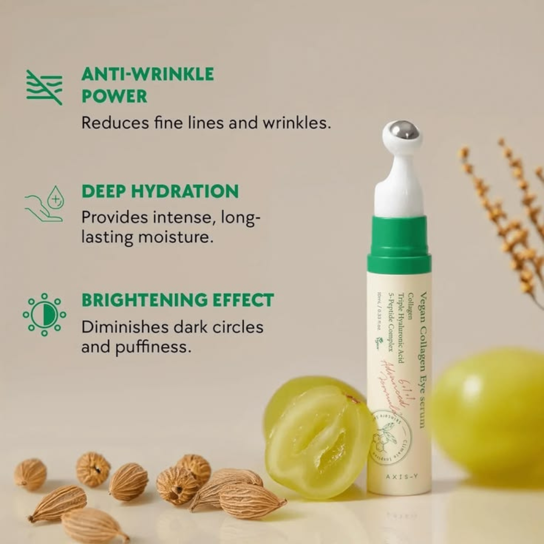 AXIS-Y Vegan Collagen Eye Serum 10ml - Anti-Wrinkle, Brightening & De-Puffing Eye Cream with Cool Touch Applicator