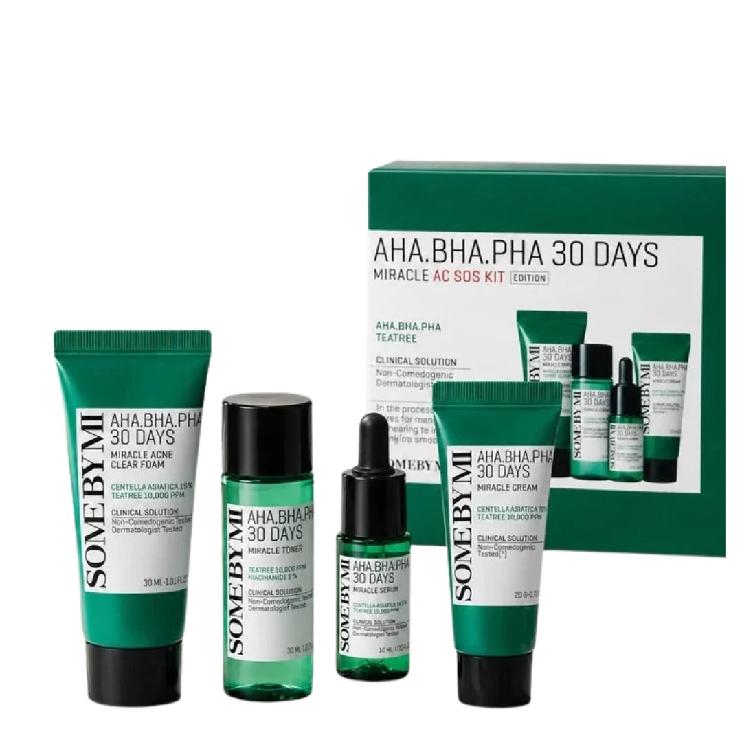 Some By Mi AHA BHA PHA 30 Days Miracle AC SOS Kit (4 Items) - Anti-Acne & Clear Skin Travel Starter Set