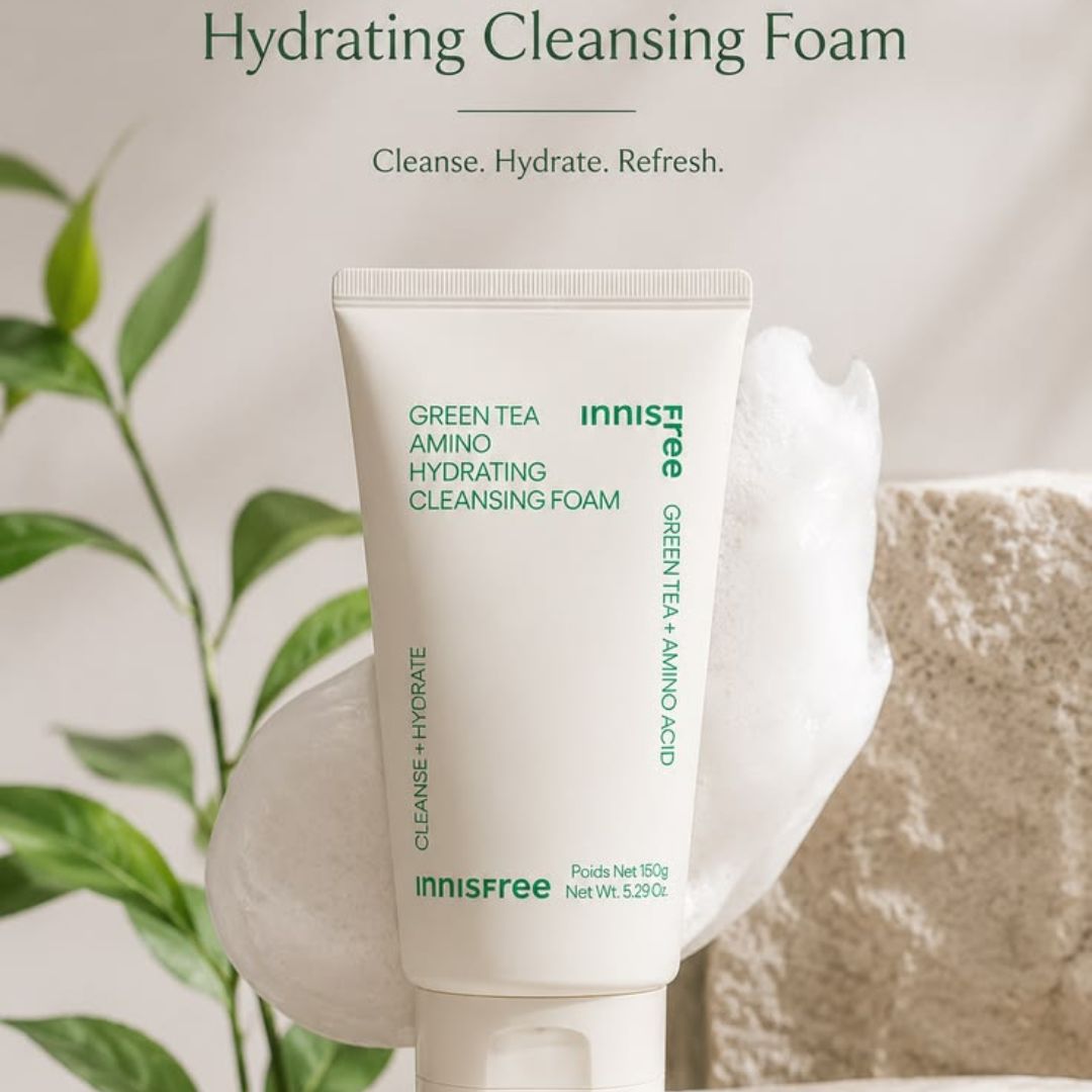 Innisfree Green Tea Amino Hydrating Cleansing Foam 150g - Deeply Moisturizing & Gentle Face Wash