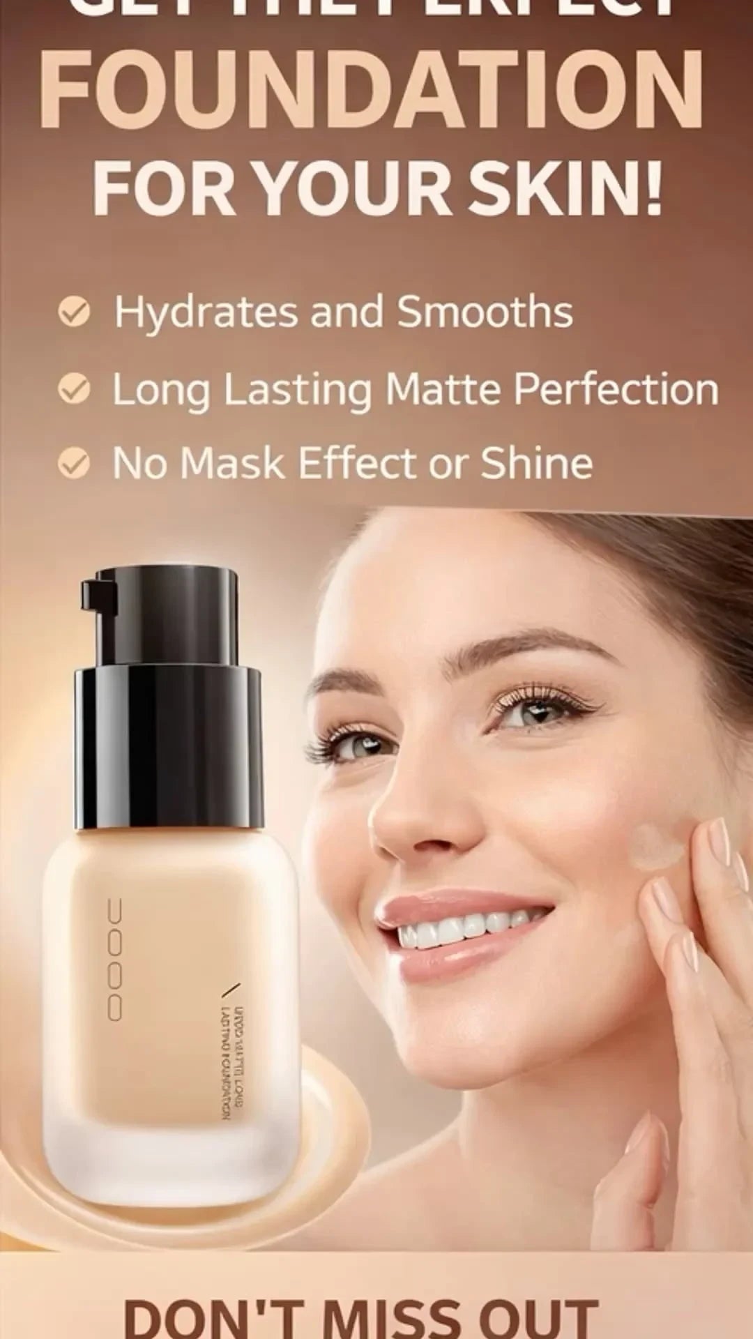 UODO Veil Matte Lasting Foundation for Oily Skin W02 30g - Long-Wear Oil Control Liquid Foundation