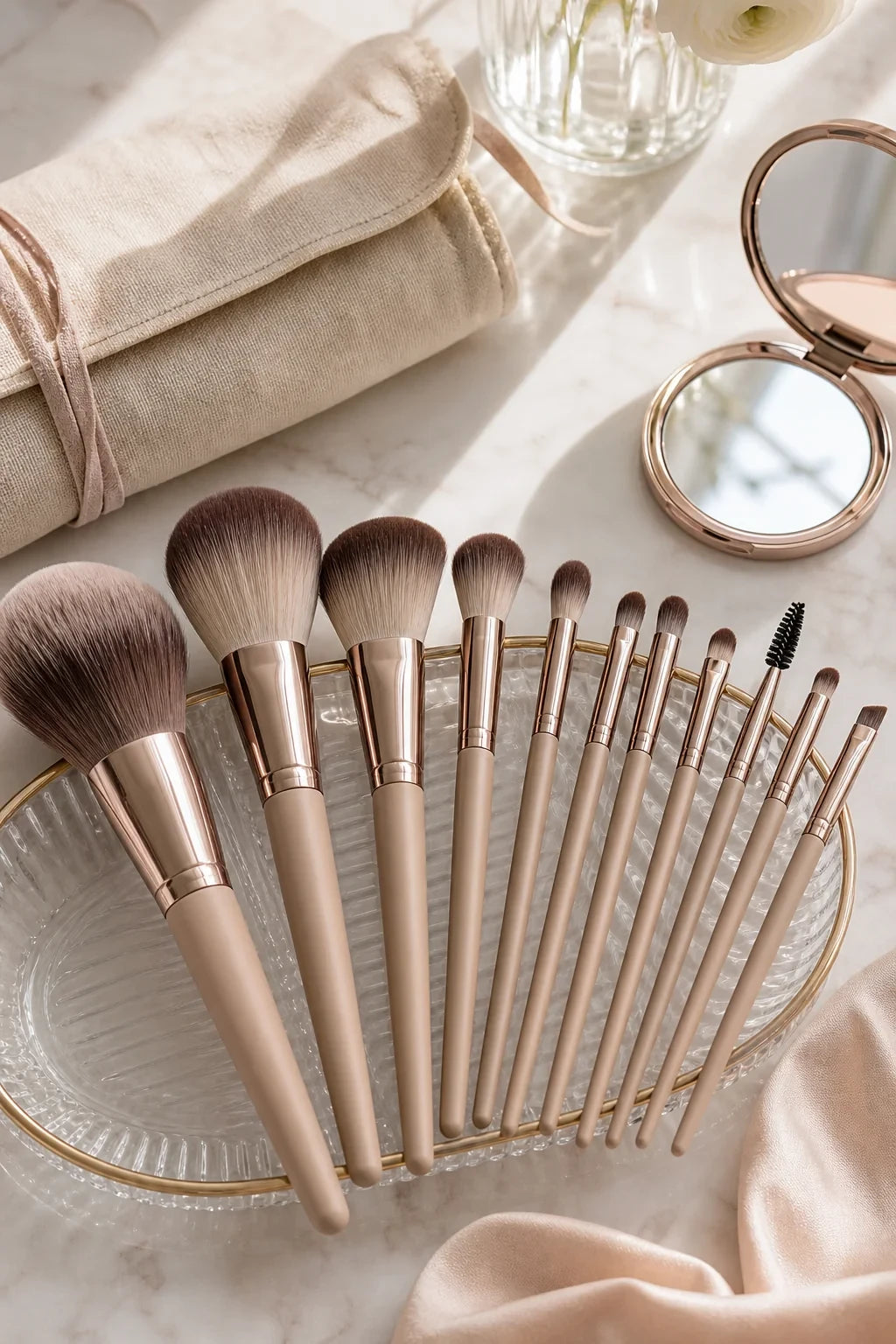 Xixi Makeup Brush Set with Travel Pouch - 4 Aesthetic Colors Cosmetic Kit