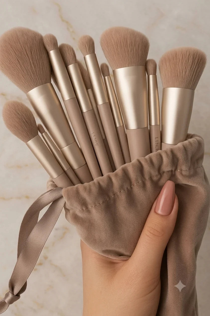 Xixi Makeup Brush Set with Travel Pouch - 4 Aesthetic Colors Cosmetic Kit