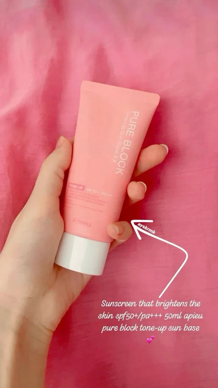 A'pieu Pure Block Tone-Up Sunscreen Base SPF50+ PA+++ 50ml - Brightening Makeup Base & Reef-Safe Sunscreen
